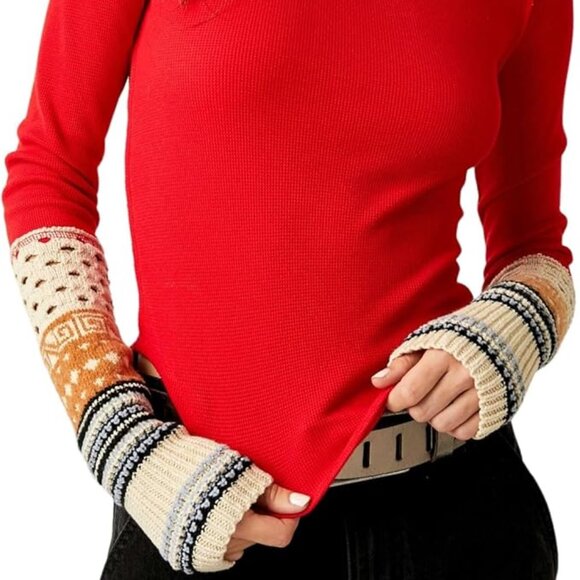 NWT Free People Cozy Craft Thermal Top  Red  sz Large - Picture 2 of 3